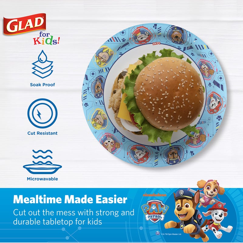 Glad for Kids Paw Patrol Round Disposable Paper Plates, Core Pups Blue - Heavy Duty, Soak Proof, Microwavable Plates for Everyday Use, 8.5 Inch, 20 Count - Image 3